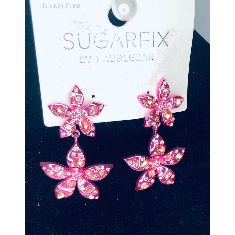 Sugarfix by Baublebar Stacked Metalic Florwer Drop Earings NWT
